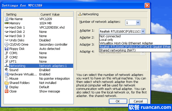 Virtual PC（VPC）无法上网 - www.ruancan.com
