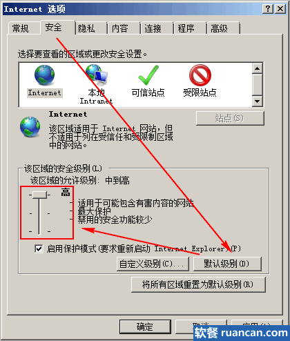 将Internet选项的安全级别调高