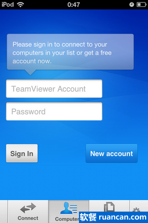 iPhone版TeamViewer的登陆界面