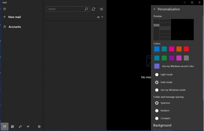 Windows 10 Mail正式支持Dark主题