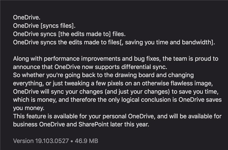 OneDrive mac版支持差异同步