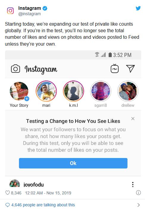 隐藏点赞数：Instagram开始启动全球范围测试