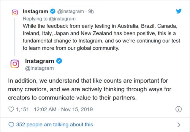 隐藏点赞数：Instagram开始启动全球范围测试