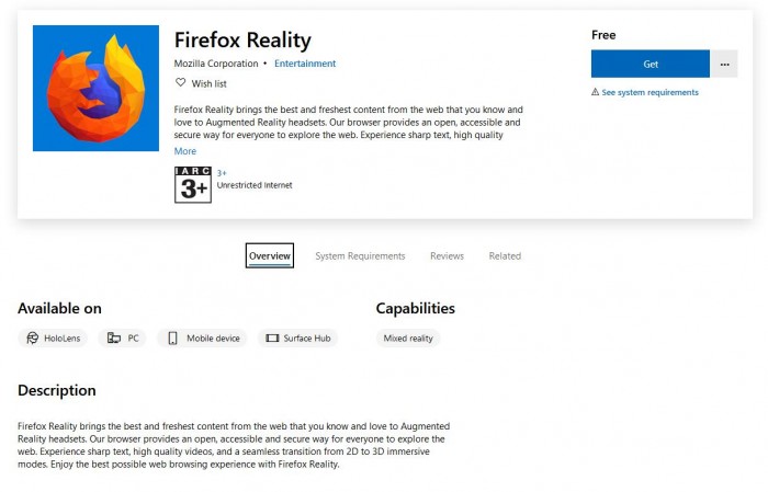 Firefox Reality上架微软商城