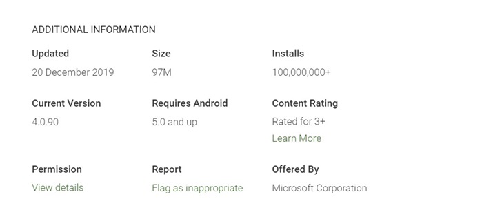 Outlook在Google Play安装量已破亿