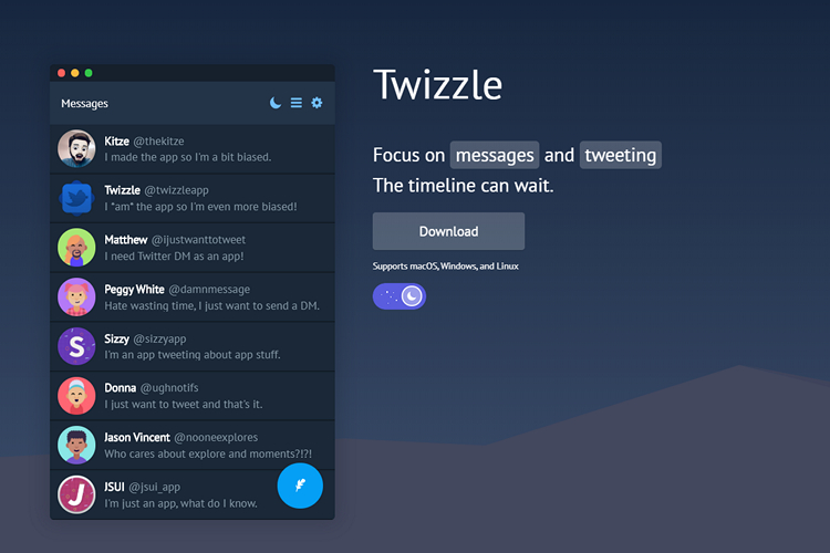 Twizzle：开源的twitter DM桌面应用（Win/Mac/Linux）