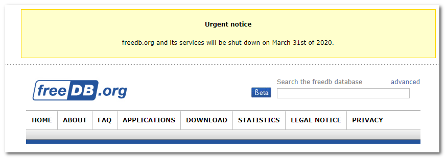 免费音乐数据库FreeDB将于3月关闭