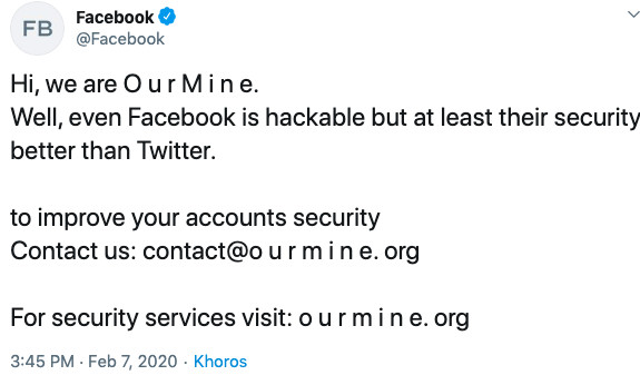 脸书的Twitter和IG帐户被黑客OurMine攻入