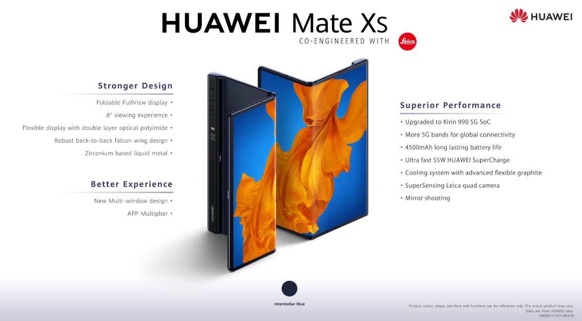 华为折叠智能手机Mate Xs发布 ：改进的铰链和折叠屏
