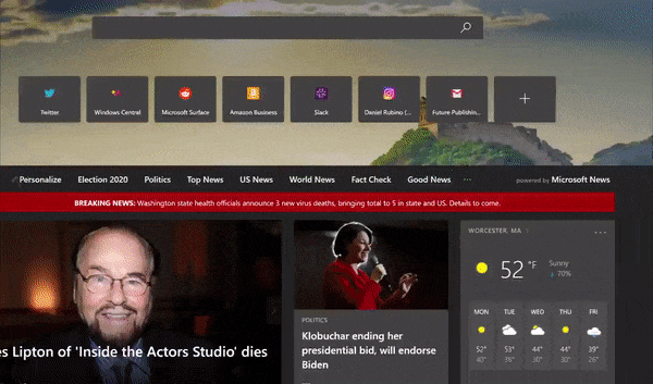 Edge浏览器新特性：全屏视图下可自动隐藏地址栏