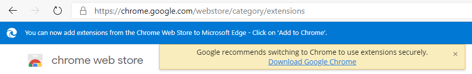 根据Google 1的说法，如果您想安全地使用扩展程序，则不应使用Microsoft Edge。