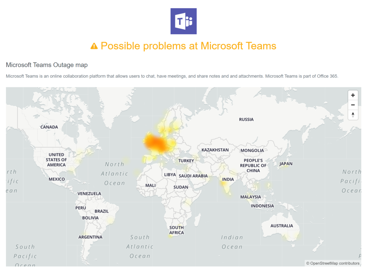 Microsoft Teams当前在欧洲遇到中断1