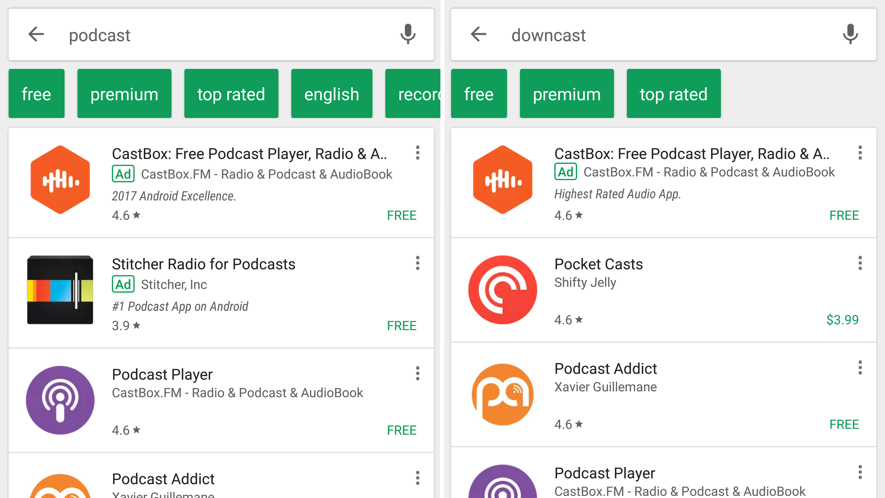 Google Play正向搜索结果展示应用大小和下载量