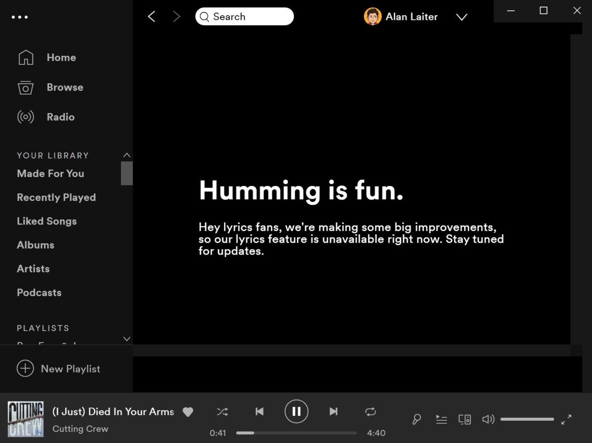 Spotify将歌曲歌词带回其Windows 10应用程序1
