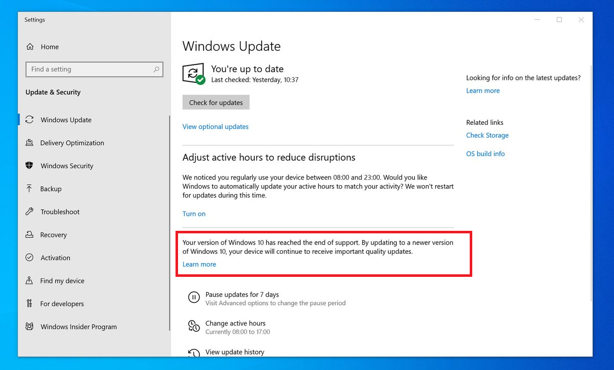 微软正在努力提醒Windows 10用户升级到受支持的版本1