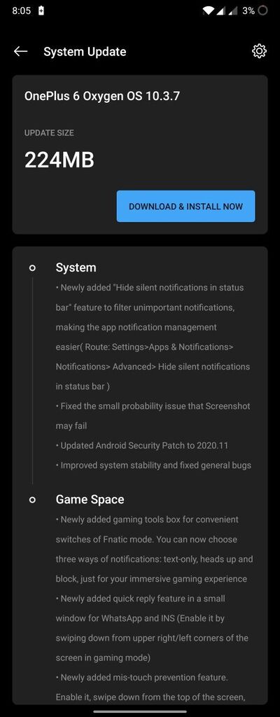 一加6/6T推送OxygenOS 10.3.7：11月安全补丁等
