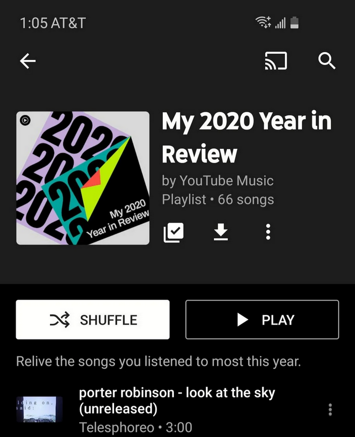 YouTube Music上线播放列表「我的2020回顾」