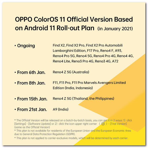 OPPO公布2021年1月ColorOS 11更新计划