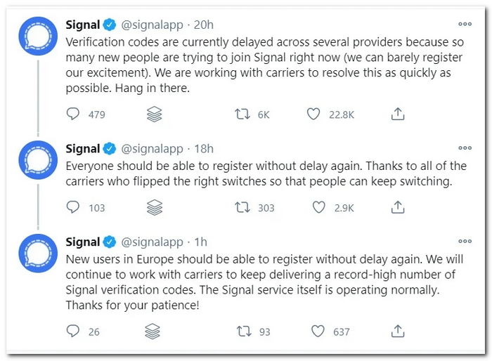 聊天应用Signal已修复短信验证码延迟问题