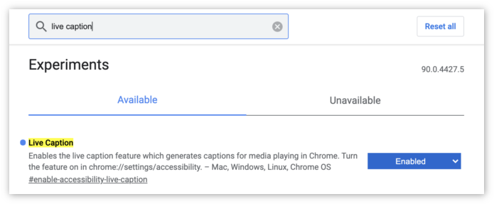 Chrome 88新增实时字幕功能（开启方法）
