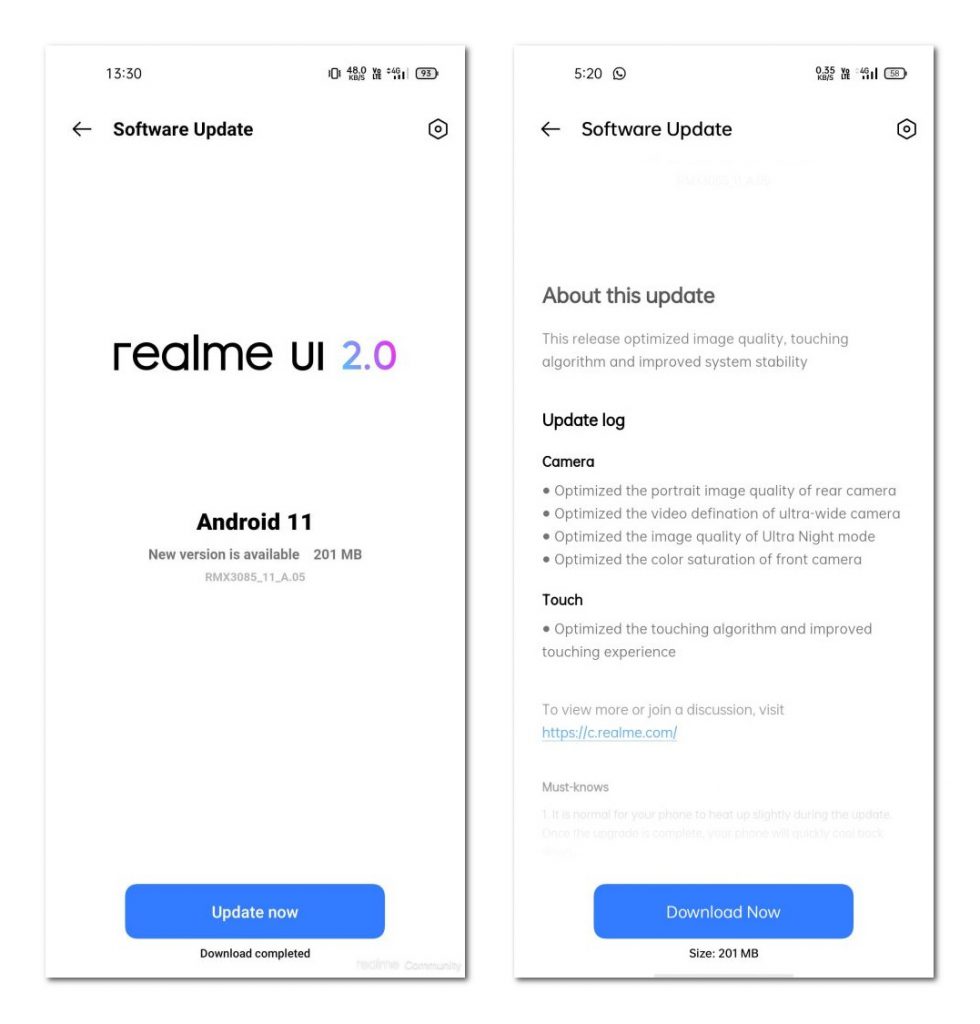 Realme 8迎来系统更新：相机质量优化