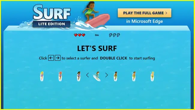 其他浏览器也能玩：Edge浏览器小游戏Surf Game在线版发布