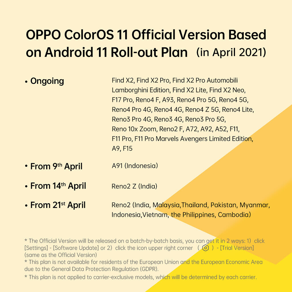 [海外] OPPO发布2021年4月ColorOS 11 更新计划