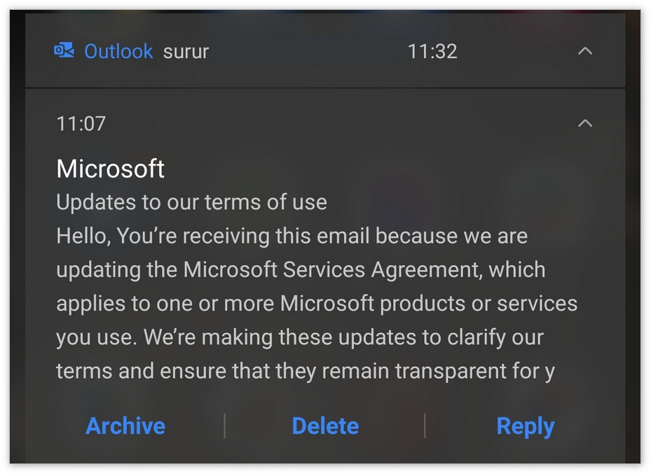 Outlook移动端将支持在通知栏直接回复邮件