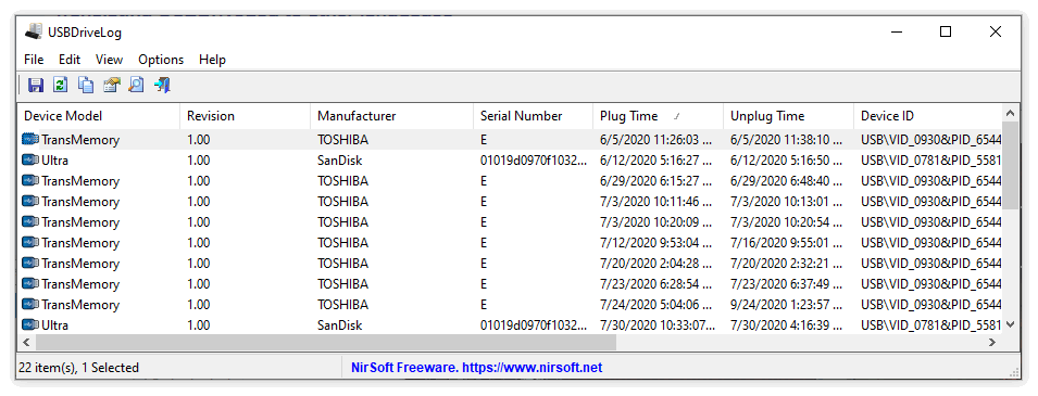 USBDriveLog：查询Windows 10电脑上USB设备的使用记录