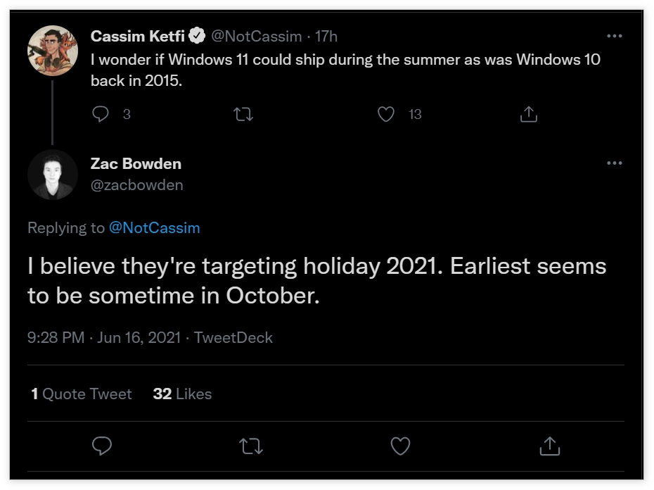 Windows 11正式版或在2021假日季发布：不会早于10月份