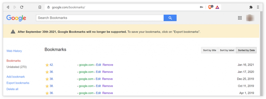 谷歌将于9月底关闭旗下书签服务Google Bookmarks