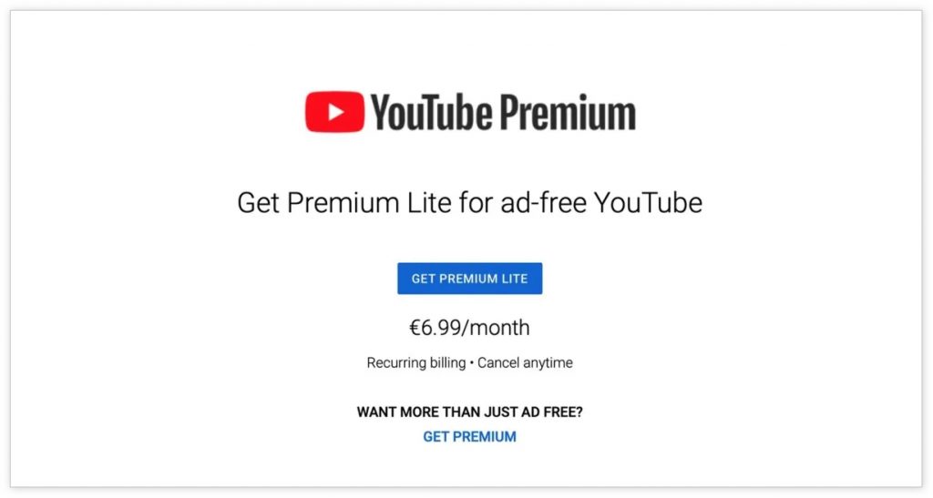 油管测试“精简版”订阅计划Premium Lite:仅提供无广告播放