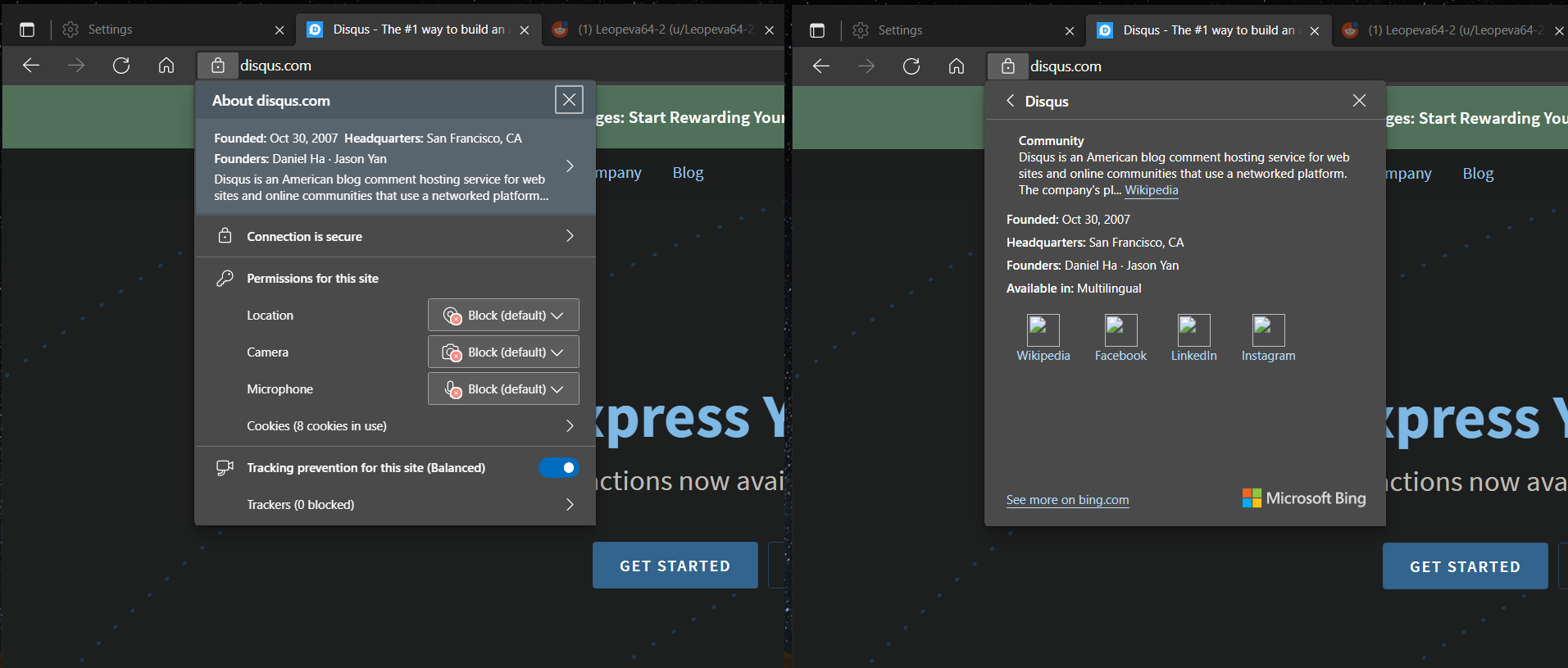 Edge浏览器可展示当前站点的维基百科简介信息