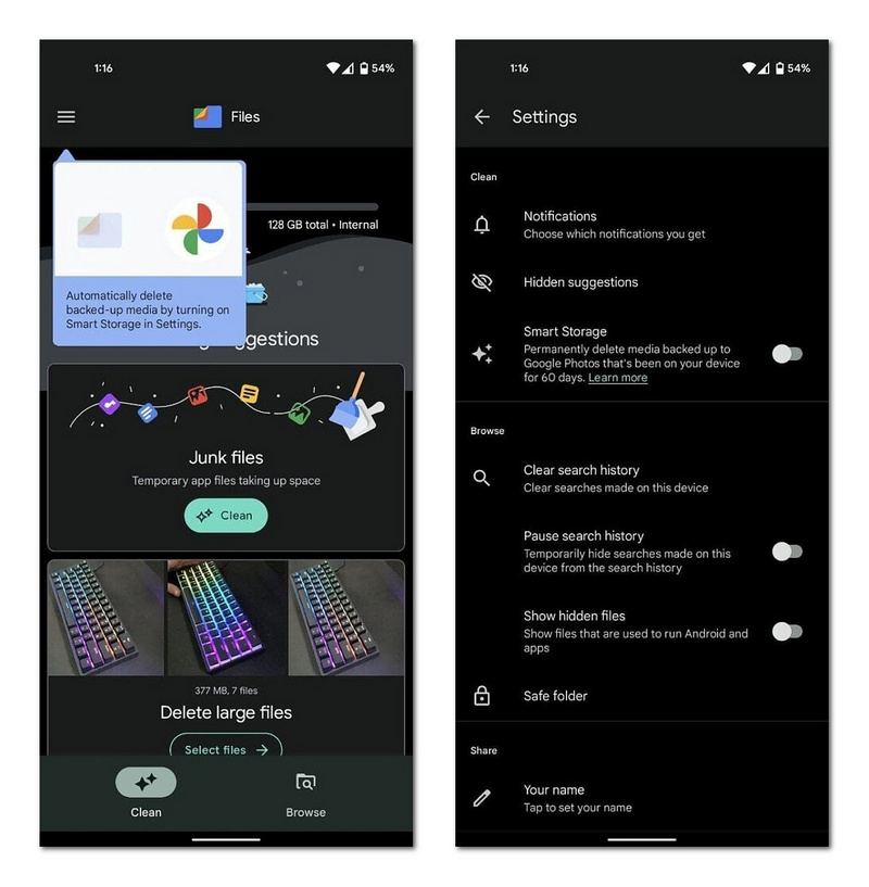 谷歌文件应用Files by Google新增“智能存储”：自动删除已备份照片/视频