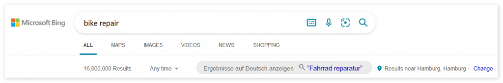 Bing新功能：翻译用户的关键词，以搜索本地内容