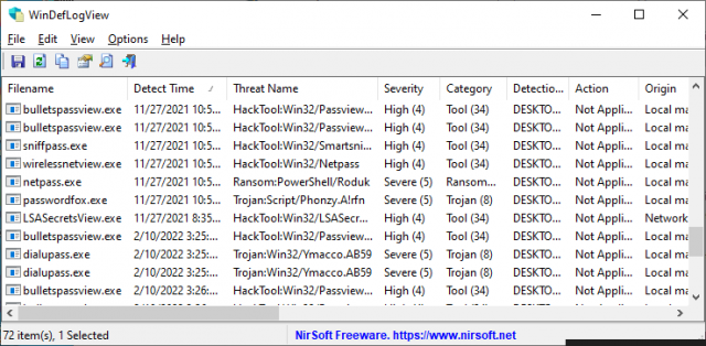 WinDefLogView：查询Windows Defender的系统威胁日志