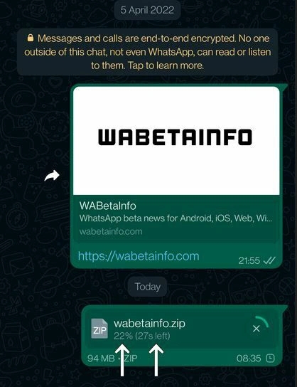 WhatsApp新功能：发送/下载文件时将显示预计完成时间