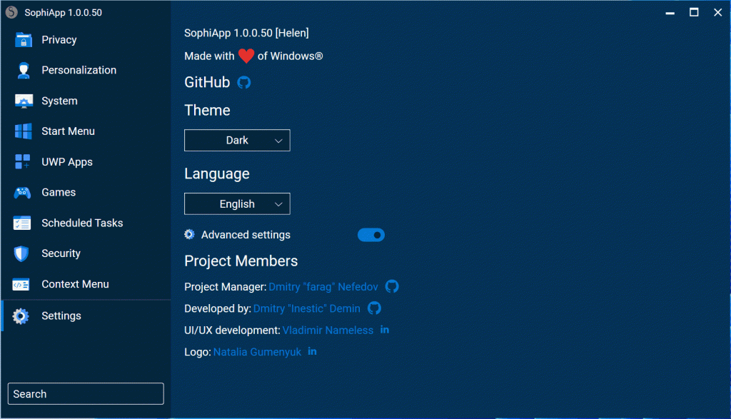 SophiApp：开源的Win11/Win10系统设置和优化工具