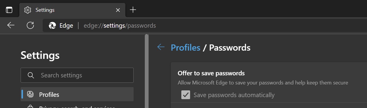 Microsoft Edge 自动保存密码