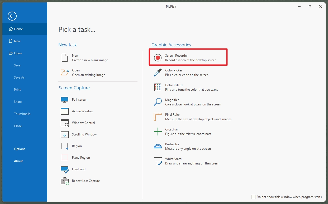 截图软件PicPick最新引入录屏工具，可录制为mp4视频或GIF动图
