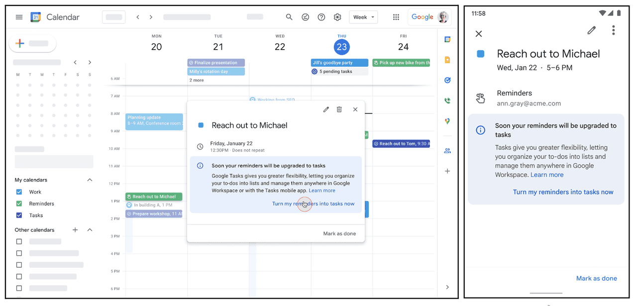 谷歌：提醒事项将从Google日历和智能助理迁移到Google Tasks