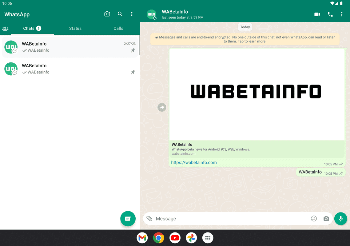 [图] WhatsApp正为Android平板电脑测试拆分视图