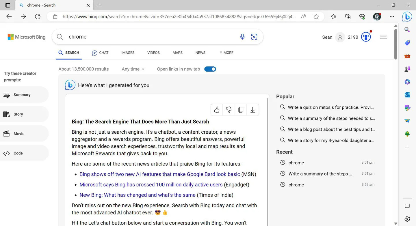 微软在Edge用户搜索“Chrome”时投放Bing广告