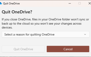 微软要求退出 OneDrive客户端时选择原因